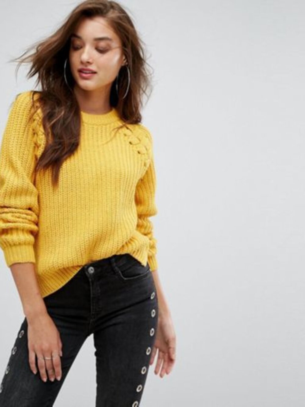 Boohoo Yellow Crew Neck Sweater with Braided Detail